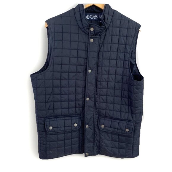 Chaps Ralph Lauren Men's Puffer Vest Size Large Black Full Zip Cargo Pockets - Picture 1 of 9